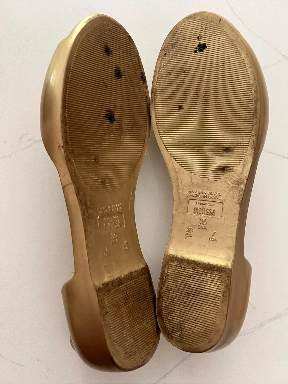Mel by Melissa Jelly Flats Peep Toe With Flower Gold Size US 7 EU 38